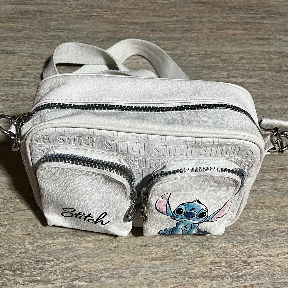 Disney White Stitch Crossbody Bag with Blue Accent